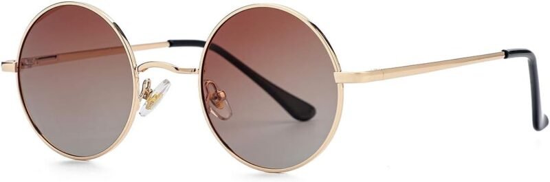 CEREMONYT Sunglasses Round Polarized Round Sunglasses for Men Women Hippie Small Circle Glasses Red Yellow Lenses