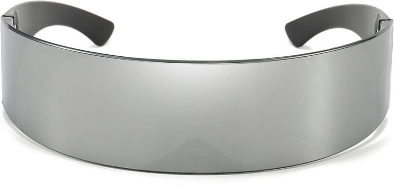 CEREMONYT Sunglasses Wraparound Futuristic Sunglasses Y2K Space Cyclops Wrap Around Glasses Rimless Translucent Mirrored Lens