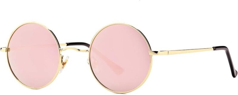 CEREMONYT Sunglasses Round Polarized Round Sunglasses for Men Women Hippie Small Circle Glasses Red Yellow Lenses