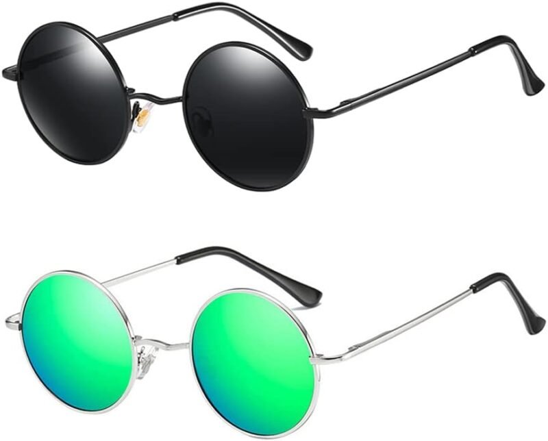 CEREMONYT Sunglasses Round  Polarized Sunglasses for Men Women Retro Metal Small Circle Hippie Sunglasses