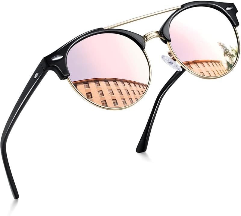 CEREMONYT Sunglasses Round  Semi-Rimless Sunglasses Half Frame Sun Glasses Brownline Shades for Women Men UV400 Protection