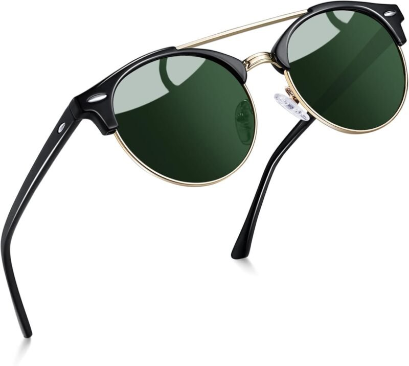 CEREMONYT Sunglasses Round  Semi-Rimless Sunglasses Half Frame Sun Glasses Brownline Shades for Women Men UV400 Protection