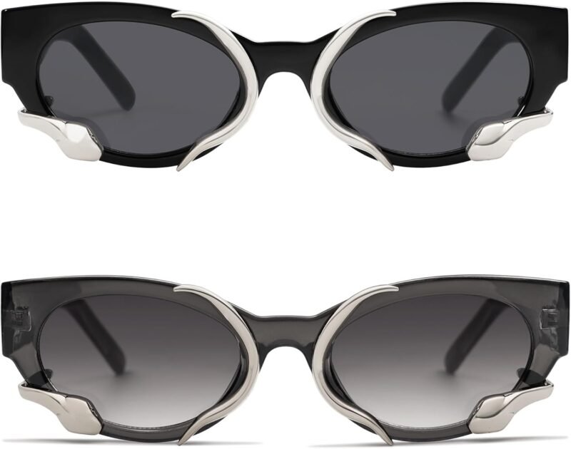 CEREMONYT Sunglasses Cat Eye Trendy Sunglasses for Women Men Vintage Narrow Cateye Metal Snake Sunnie Y2k Accessories AP3621
