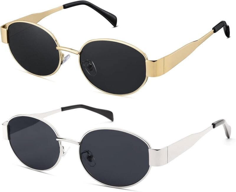 CEREMONYT Sunglasses Oval Sunglasses for Women Men – Fashion Sun Glasses – Rectangle Metal Frame Shades