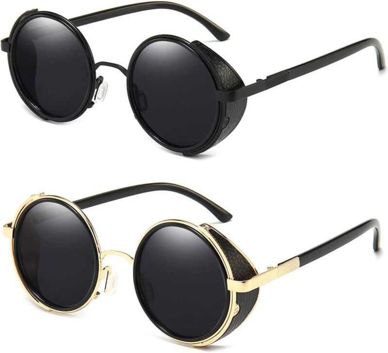 CEREMONYT Sunglasses Round  Steampunk Vintage Retro Round Sunglasses Metal Circle Frame