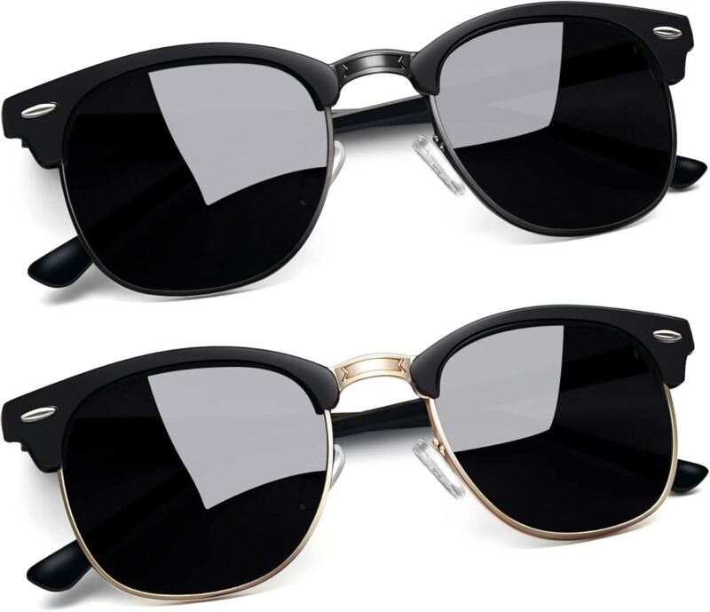 CEREMONYT Sunglasses Round  Semi-Rimless Sunglasses Half Frame Sun Glasses Brownline Shades for Women Men UV400 Protection