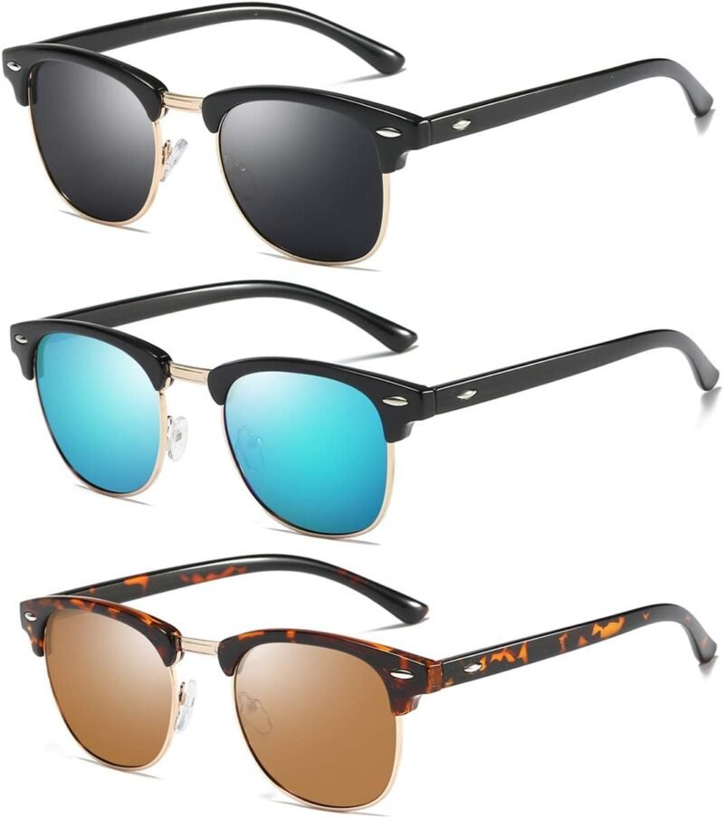 CEREMONYT Sunglasses Browline 3 Pack Polarized Sunglasses for women men Horn Rimmed UV400 Glasses Retro Semi Rimless