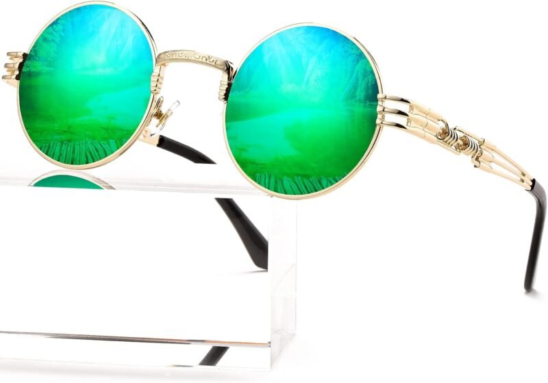 CEREMONYT Sunglasses Round  Round Steampunk Sunglasses Circle Lennon Hippie Glasses Metal Frame 100% UV Blocking Lens
