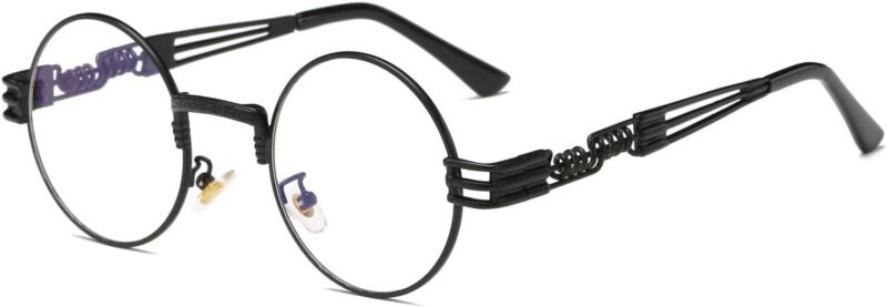 CEREMONYT Sunglasses Round  Sunglasses Steampunk Metal Classic Frame Mirror Lens(C1:Black Lens+ Silver Frame)