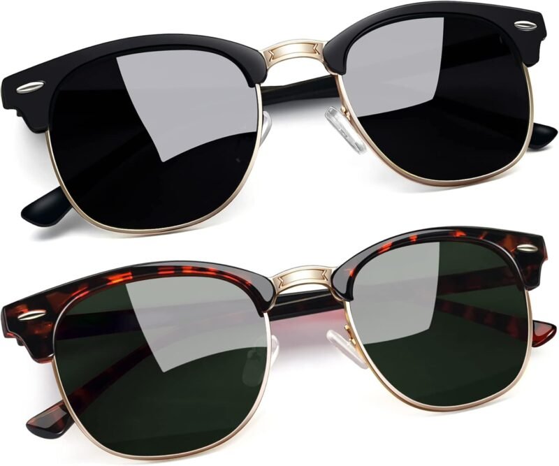 CEREMONYT Sunglasses Round  Semi-Rimless Sunglasses Half Frame Sun Glasses Brownline Shades for Women Men UV400 Protection