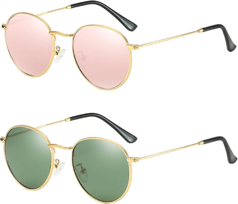 CEREMONYT Sunglasses Round Polarized Sunglasses for Women Men Classic Retro Sun Glasses Circle Metal Frame Shades UV Protection