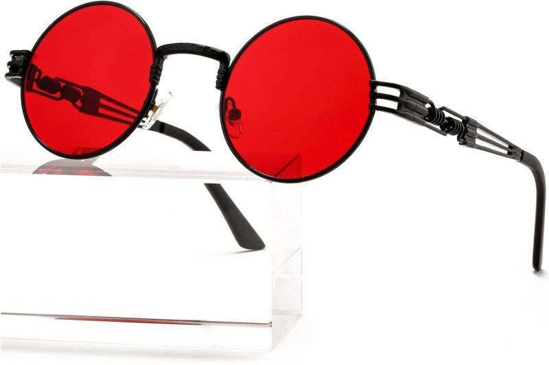 CEREMONYT Sunglasses Round  Round Steampunk Sunglasses Circle Lennon Hippie Glasses Metal Frame 100% UV Blocking Lens