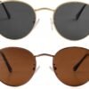 CEREMONYT Sunglasses Round Small Round Polarized Sunglasses for Men Women Classic Circle Metal Frame Sun Glasses 2 Pack