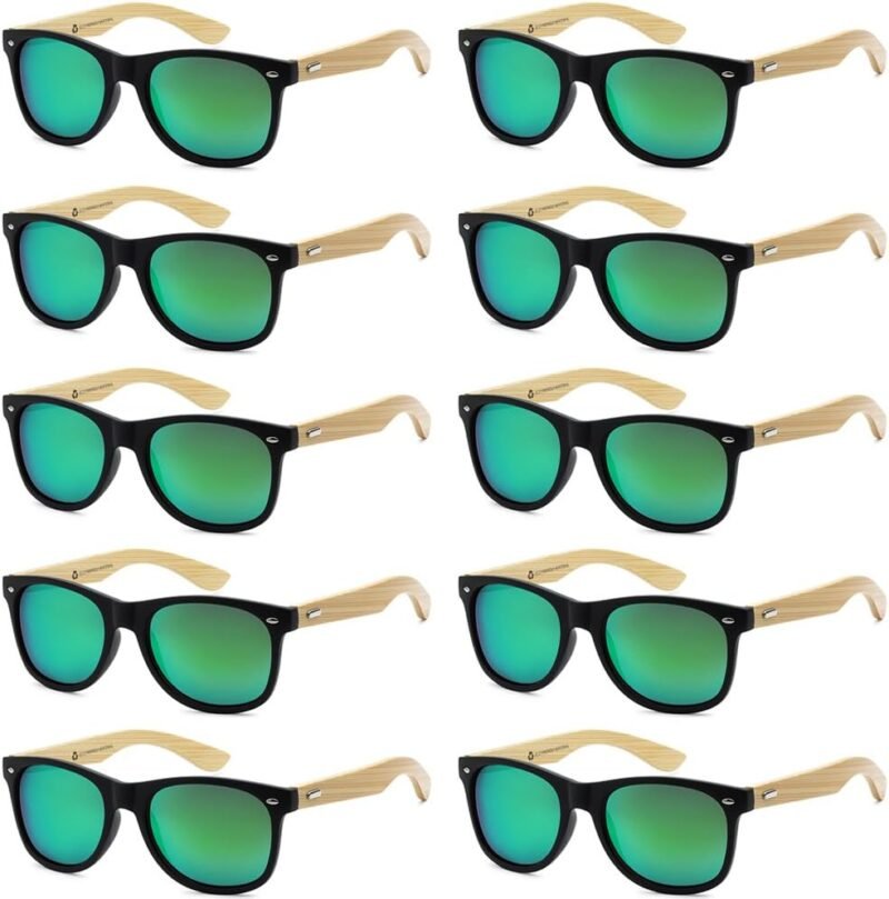 CEREMONYT Sunglasses Wholesale Bamboo Sunglasses WayfarerRetro 80’s Wood Sunglasses WayfarerMen-Cool Sunglasses Wayfarerfor Men & Women-10 Pack