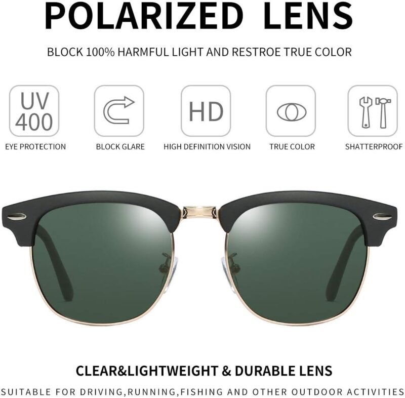 CEREMONYT Sunglasses Browline Polarized Browline Sunglasses Classic Semi-Rimless Frame Retro Brand Sunglasses for Men and Women UV 400