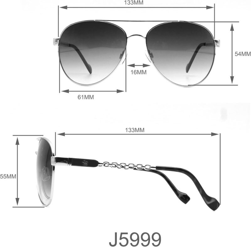 CEREMONYT Sunglasses Women’s J5999 Classy Metal  Pilot Sunglasses with Uv400 Protection. Glam Gifts for Her, 59 Mm