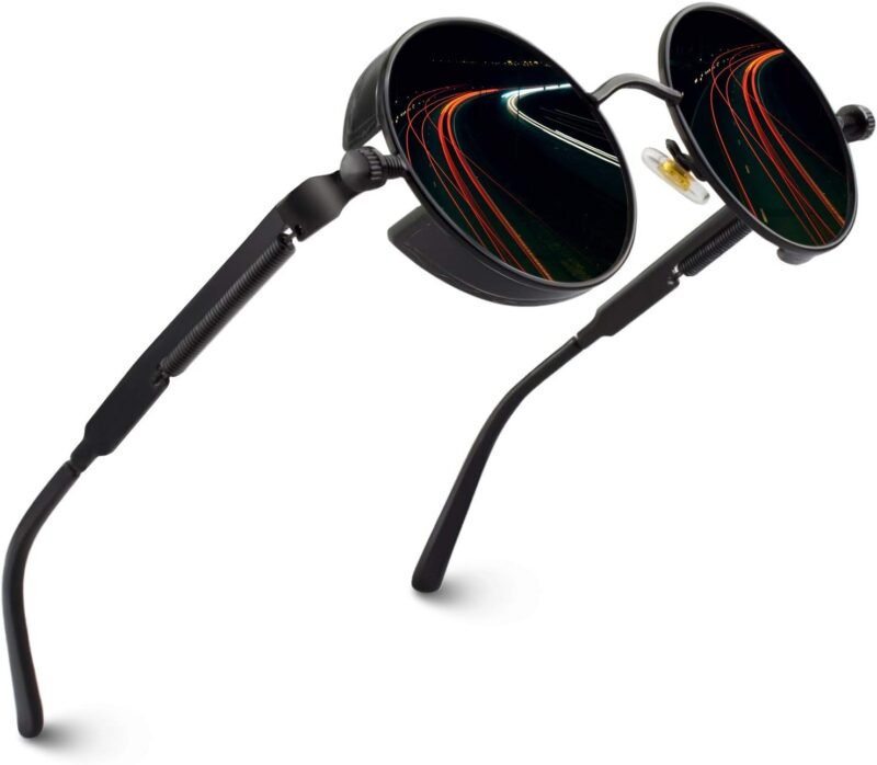 CEREMONYT Sunglasses Round E72 Retro Steampunk Style Inspired Round Metal Circle Polarized Sunglasses for Women Men