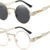 CEREMONYT Sunglasses Round  Sunglasses Steampunk Metal Classic Frame Mirror Lens(C1:Black Lens+ Silver Frame)