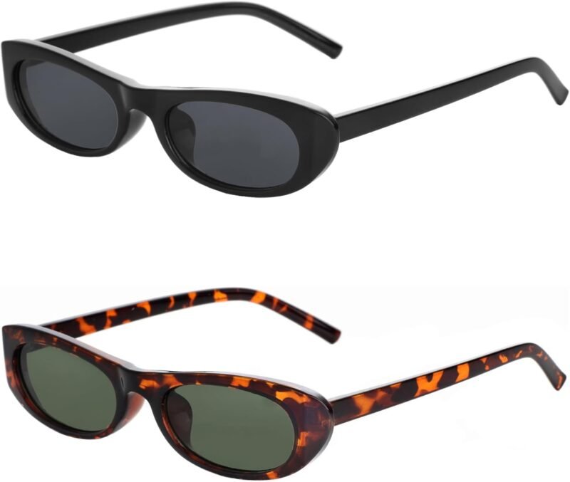 CEREMONYT Sunglasses Oval Narrow Cat Eye Sunglasses for Women Men 90s Sun Glasses Womens Small Oval Sunglasses Black Shades