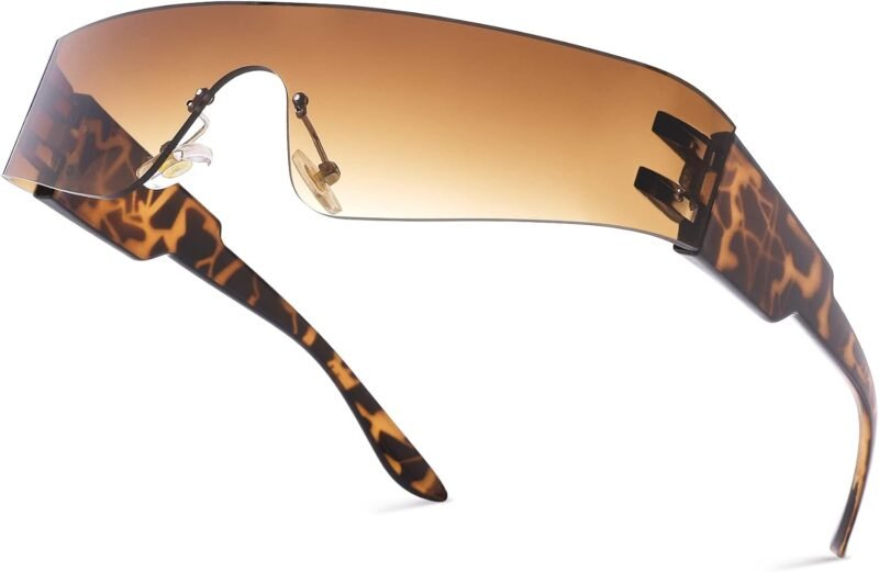 CEREMONYT Sunglasses Wraparound Y2K Rimless Futuristic Wrap Around Sunglasses Women Men, Trendy Cyberpunk Visor Sunglasses Monoblock Cyclops Shades