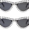 CEREMONYT Sunglasses Cat Eye Pearl Cat Eye Sunglasses Womens Cute Fashion Trendy Eyewear