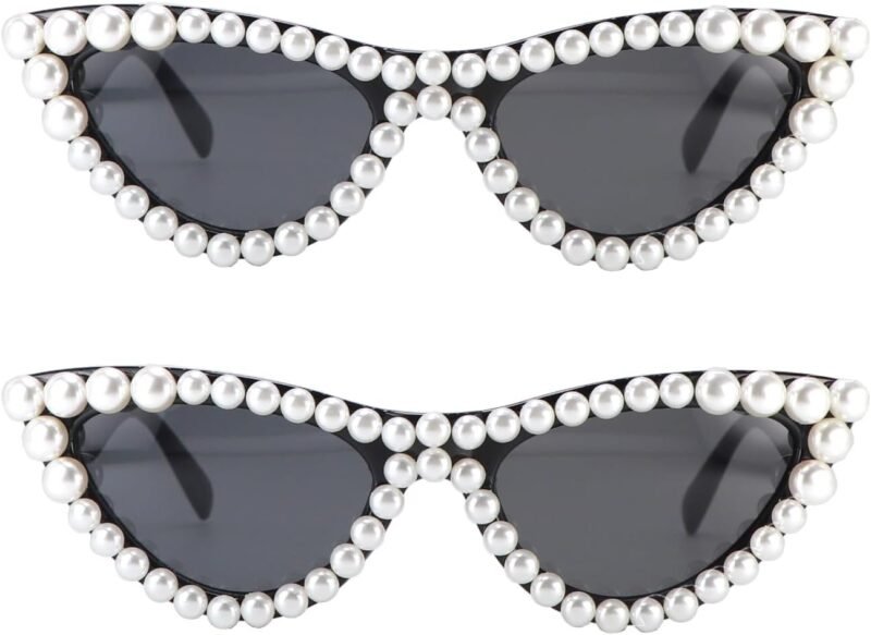CEREMONYT Sunglasses Cat Eye Pearl Cat Eye Sunglasses Womens Cute Fashion Trendy Eyewear