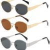 618Uq6ri5DL._AC_SL1500 CEREMONYT Sunglasses Oval Sunglasses for Women Men Fashion Luxury Metal Sun Glasses 90s Vintage Designer style (Gold/Brown)