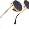 CEREMONYT Sunglasses Round E72 Retro Steampunk Style Inspired Round Metal Circle Polarized Sunglasses for Women Men