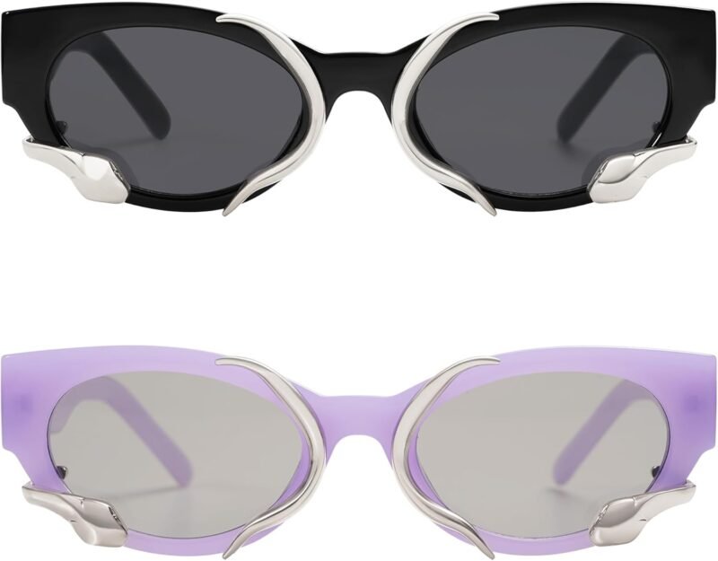 CEREMONYT Sunglasses Cat Eye Trendy Sunglasses for Women Men Vintage Narrow Cateye Metal Snake Sunnie Y2k Accessories AP3621