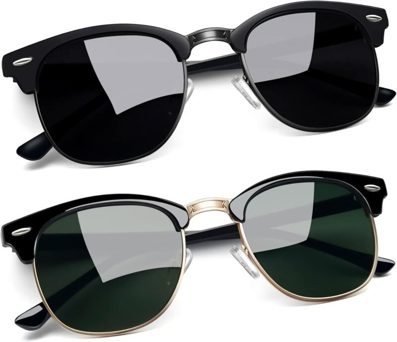 CEREMONYT Sunglasses Round  Semi-Rimless Sunglasses Half Frame Sun Glasses Brownline Shades for Women Men UV400 Protection