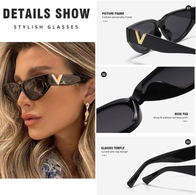 CEREMONYT Sunglasses Cat EyeFashion Cat Eye Sunglasses for Women 90s  Trendy Y2K Aesthetic Vintage Small Black Shades 2 Pack