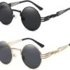 CEREMONYT Sunglasses Round  Sunglasses Steampunk Metal Classic Frame Mirror Lens(C1:Black Lens+ Silver Frame)