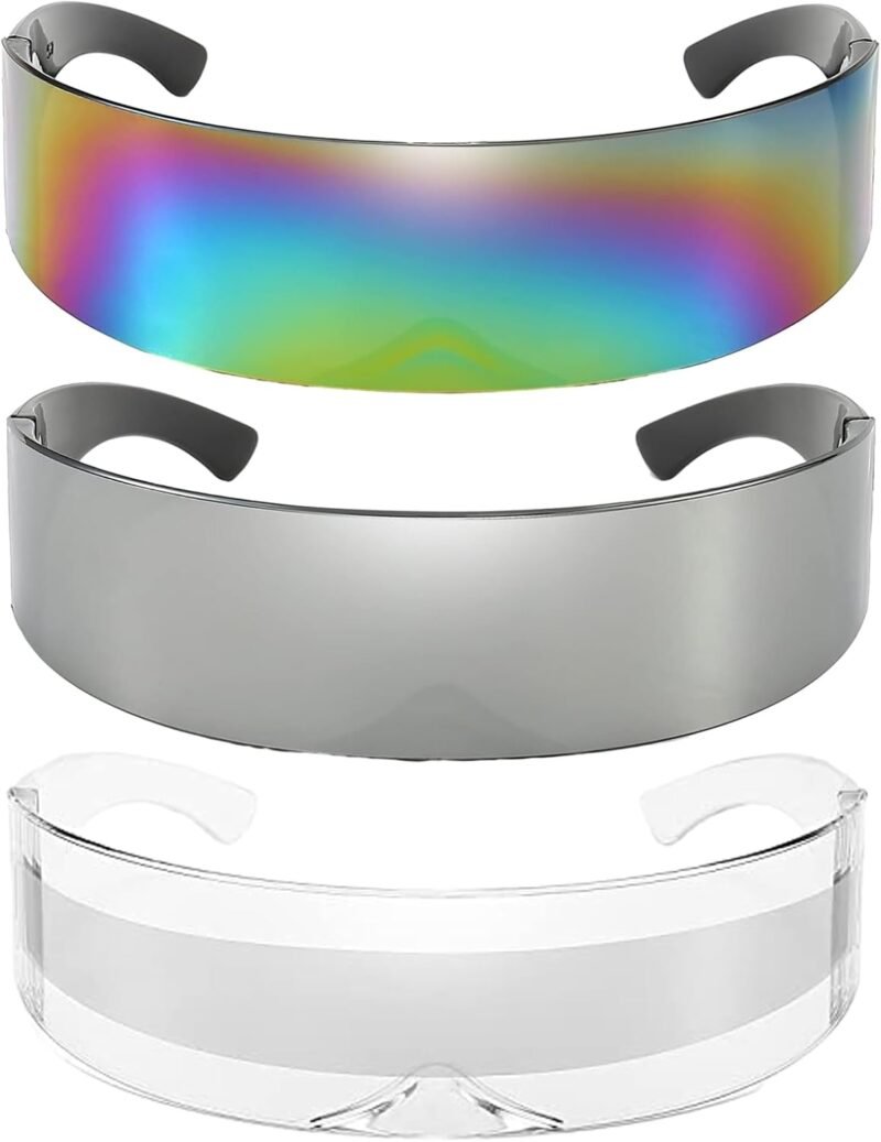 CEREMONYT Sunglasses Wraparound Futuristic Sunglasses Y2K Space Cyclops Wrap Around Glasses Rimless Translucent Mirrored Lens