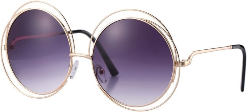 CEREMONYT Sunglasses Round Pro Women’s Double Circle Metal Wire Frame Oversized Round Sunglasses