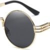CEREMONYT Sunglasses Round  Sunglasses Steampunk Metal Classic Frame Mirror Lens(C1:Black Lens+ Silver Frame)