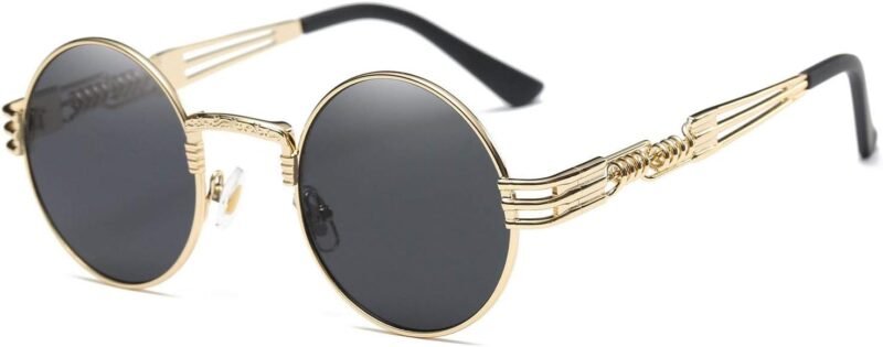 CEREMONYT Sunglasses Round  Sunglasses Steampunk Metal Classic Frame Mirror Lens(C1:Black Lens+ Silver Frame)