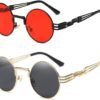 CEREMONYT Sunglasses Round  Sunglasses Steampunk Metal Classic Frame Mirror Lens(C1:Black Lens+ Silver Frame)