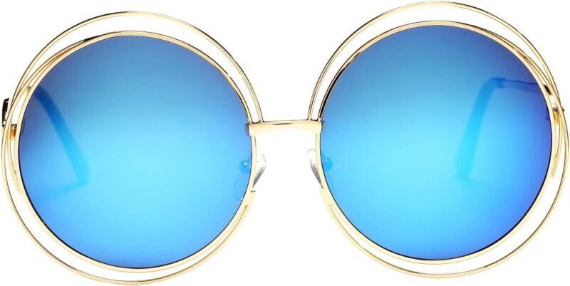 CEREMONYT Sunglasses Round Pro Women’s Double Circle Metal Wire Frame Oversized Round Sunglasses