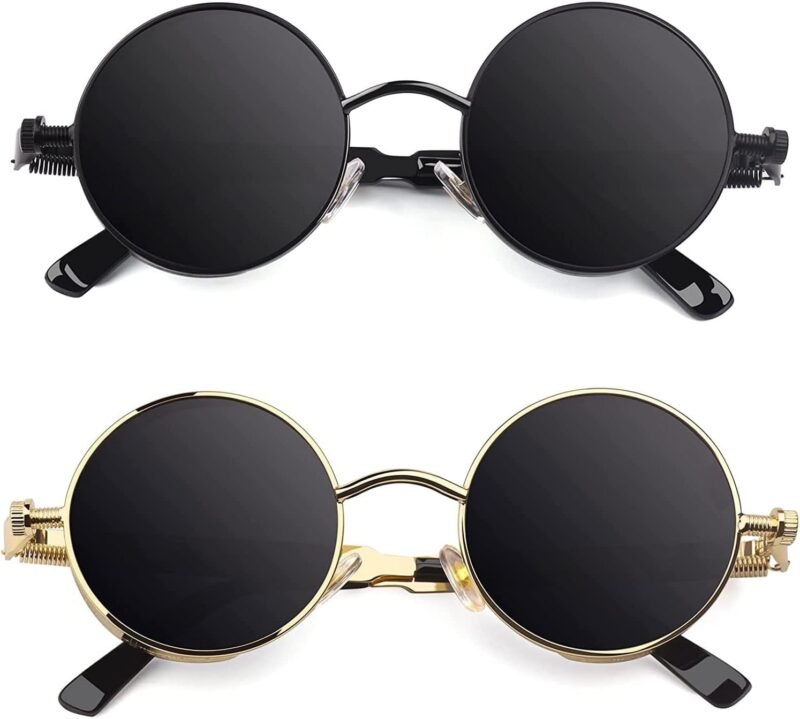 CEREMONYT Sunglasses Round E72 Retro Steampunk Style Inspired Round Metal Circle Polarized Sunglasses for Women Men