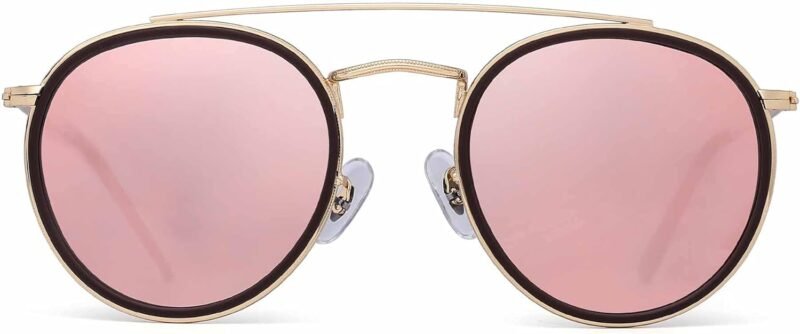 CEREMONYT Sunglasses Round  Small Polarized Round Sunglasses for Women Vintage Double Bridge Frame