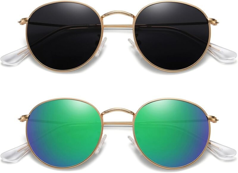 CEREMONYT Sunglasses Round Polarized Sunglasses for Women Men Classic Retro Metal Frame Sun Glasses UV Protection