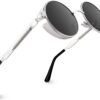 CEREMONYT Sunglasses Round E72 Retro Steampunk Style Inspired Round Metal Circle Polarized Sunglasses for Women Men
