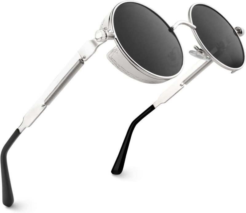 CEREMONYT Sunglasses Round E72 Retro Steampunk Style Inspired Round Metal Circle Polarized Sunglasses for Women Men