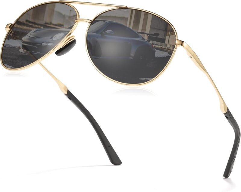 CEREMONYT Sunglasses for Men Polarized UV Protection Trendy Metal Pilot Sunglasses for Driving Hiking Travel