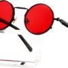 CEREMONYT Sunglasses Round Steampunk Sunglasses Circle Lennon Glasses Gothic Metal Frame 100% UV Blocking Lens