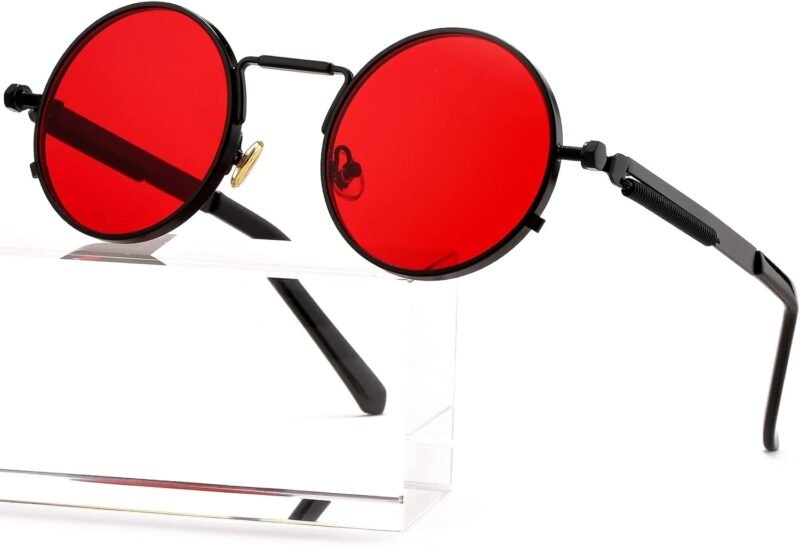 CEREMONYT Sunglasses Round Steampunk Sunglasses Circle Lennon Glasses Gothic Metal Frame 100% UV Blocking Lens