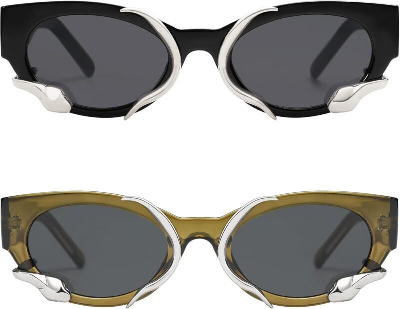 CEREMONYT Sunglasses Cat Eye Trendy Sunglasses for Women Men Vintage Narrow Cateye Metal Snake Sunnie Y2k Accessories AP3621