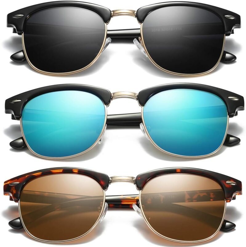 CEREMONYT Sunglasses Browline 3 Pack Polarized Sunglasses for women men Horn Rimmed UV400 Glasses Retro Semi Rimless