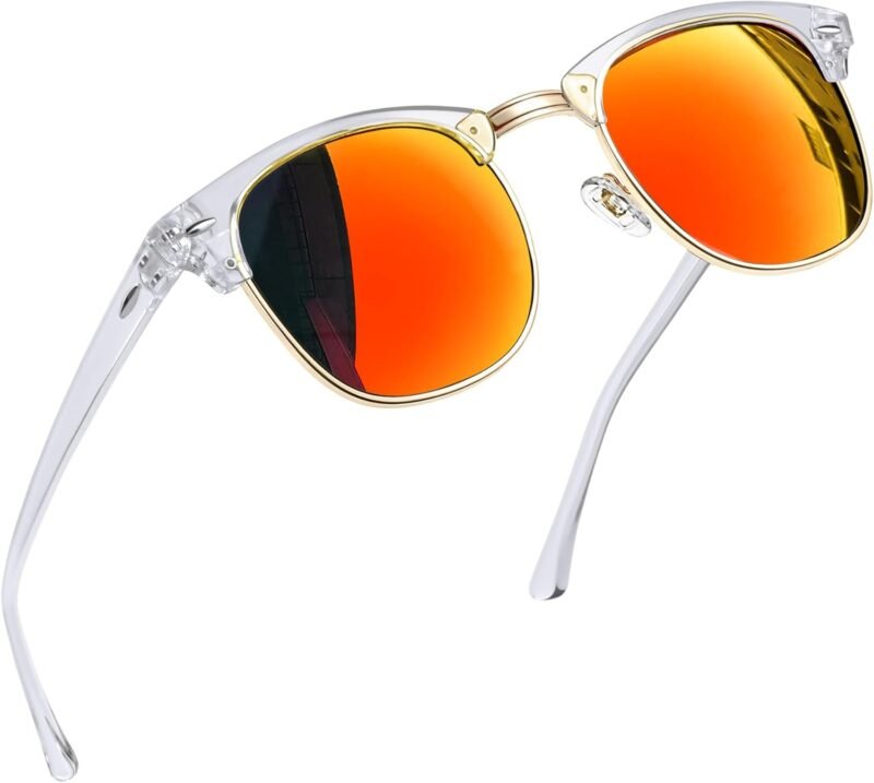 CEREMONYT Sunglasses Round  Semi-Rimless Sunglasses Half Frame Sun Glasses Brownline Shades for Women Men UV400 Protection