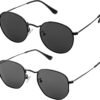 CEREMONYT Sunglasses Round Small Round Polarized Sunglasses for Men Women Classic Circle Metal Frame Sun Glasses 2 Pack